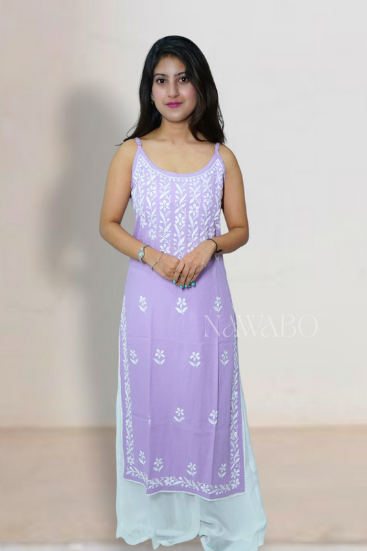 Chikankari Strappy Long Kurta Dusty Mouve