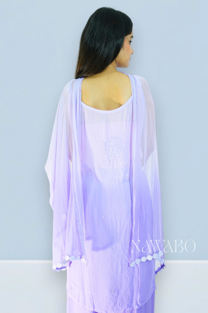 Chikankari Mouve Ombre Strappy Kurta Set with Dupatta