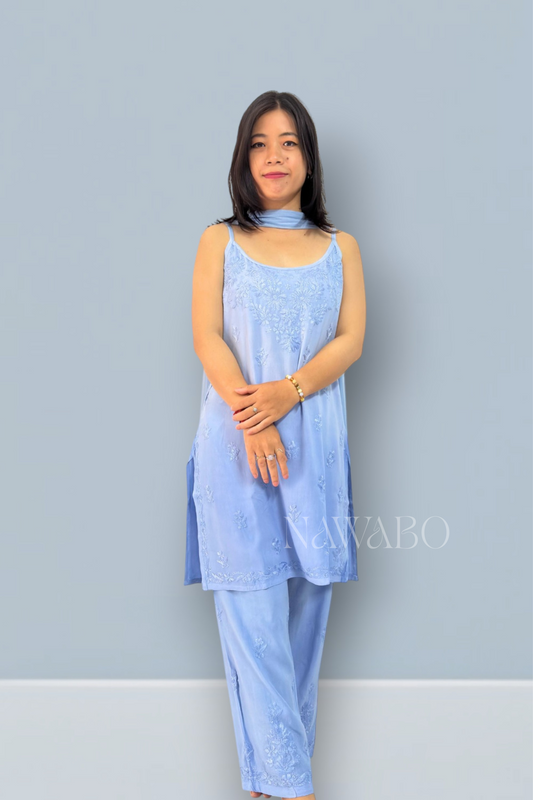 Chikankari Blue Haze Ombre Kurta Set