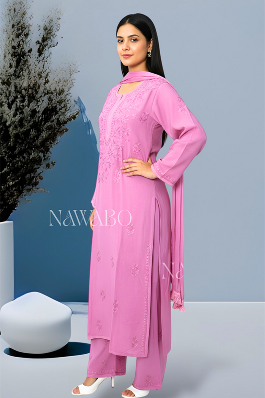 Chikankari Orchid Dusk Kurta Set with Dupatta