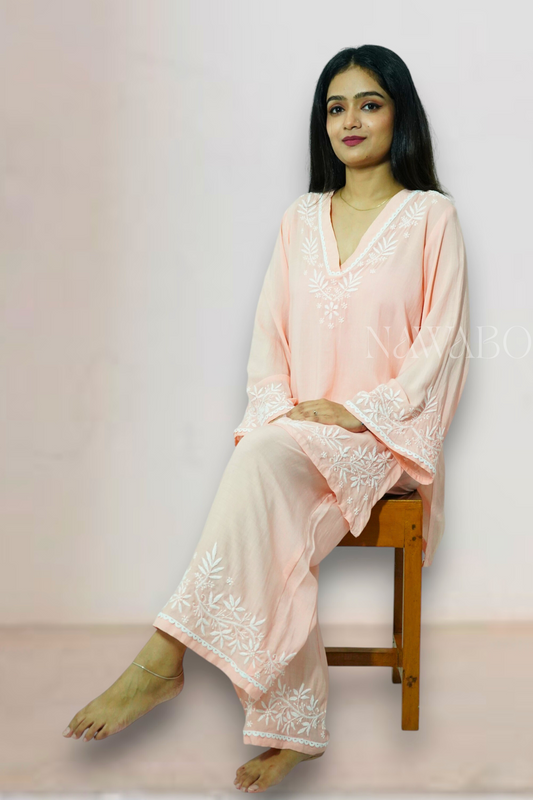 Chikankari Co-ord Set Peach Fuzz