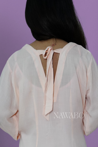 Chikankari peach Fuzz lacy Dress with pockets