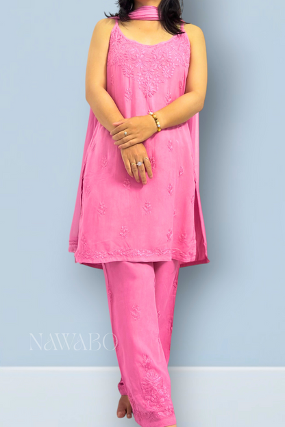 Chikankari Rosé Dusk Ombre Kurta Set