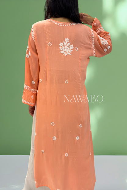 Chikankari Sunset Peach Kurta Modal