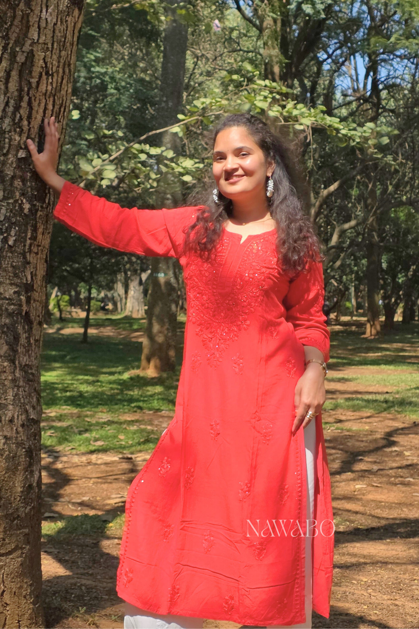 Chikankari Red kurta with Mukaish Work