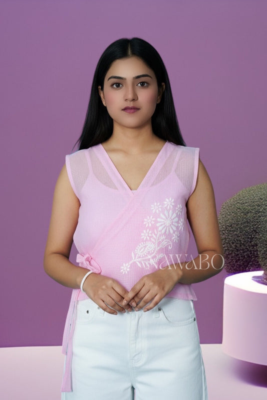 Angrakha Koti top in Rosé Cloud